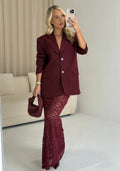 DELILAH Long Sleeved Double Breasted Tailored Blazer In Wine