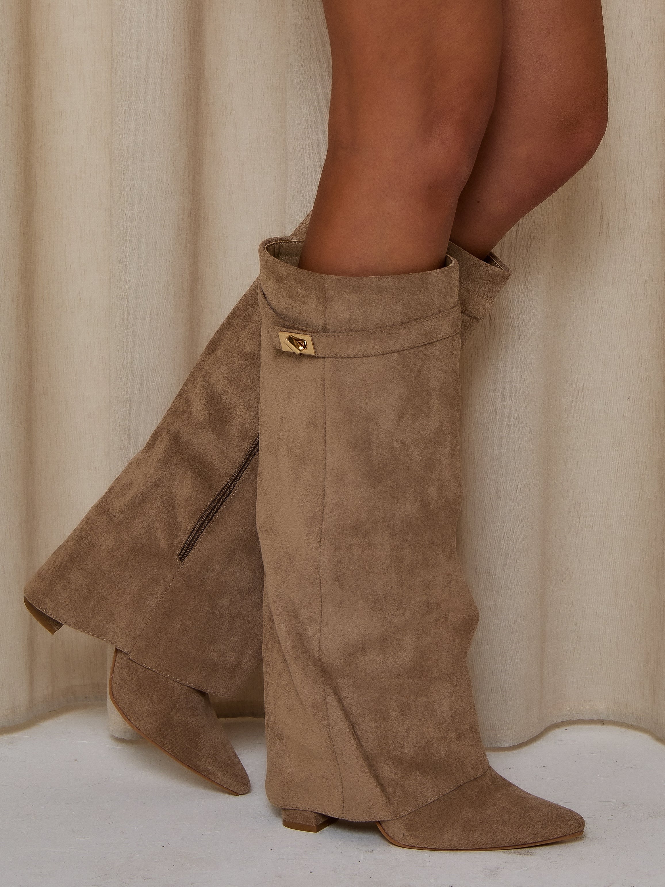 GIA Suede Lock Detail Boots in Taupe