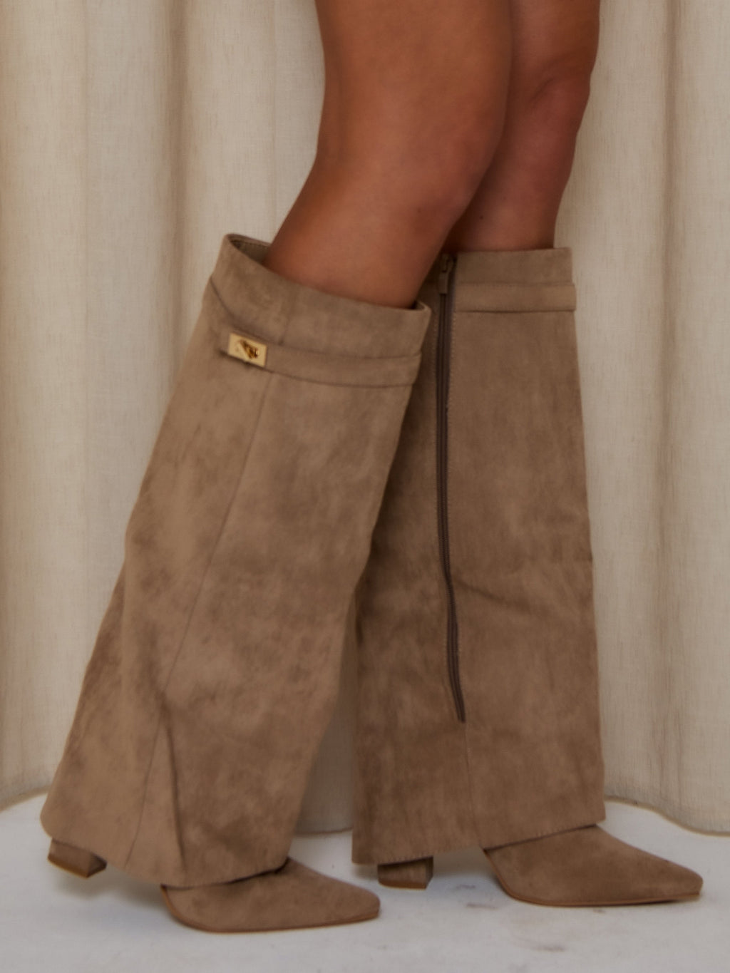 GIA Suede Lock Detail Boots in Taupe