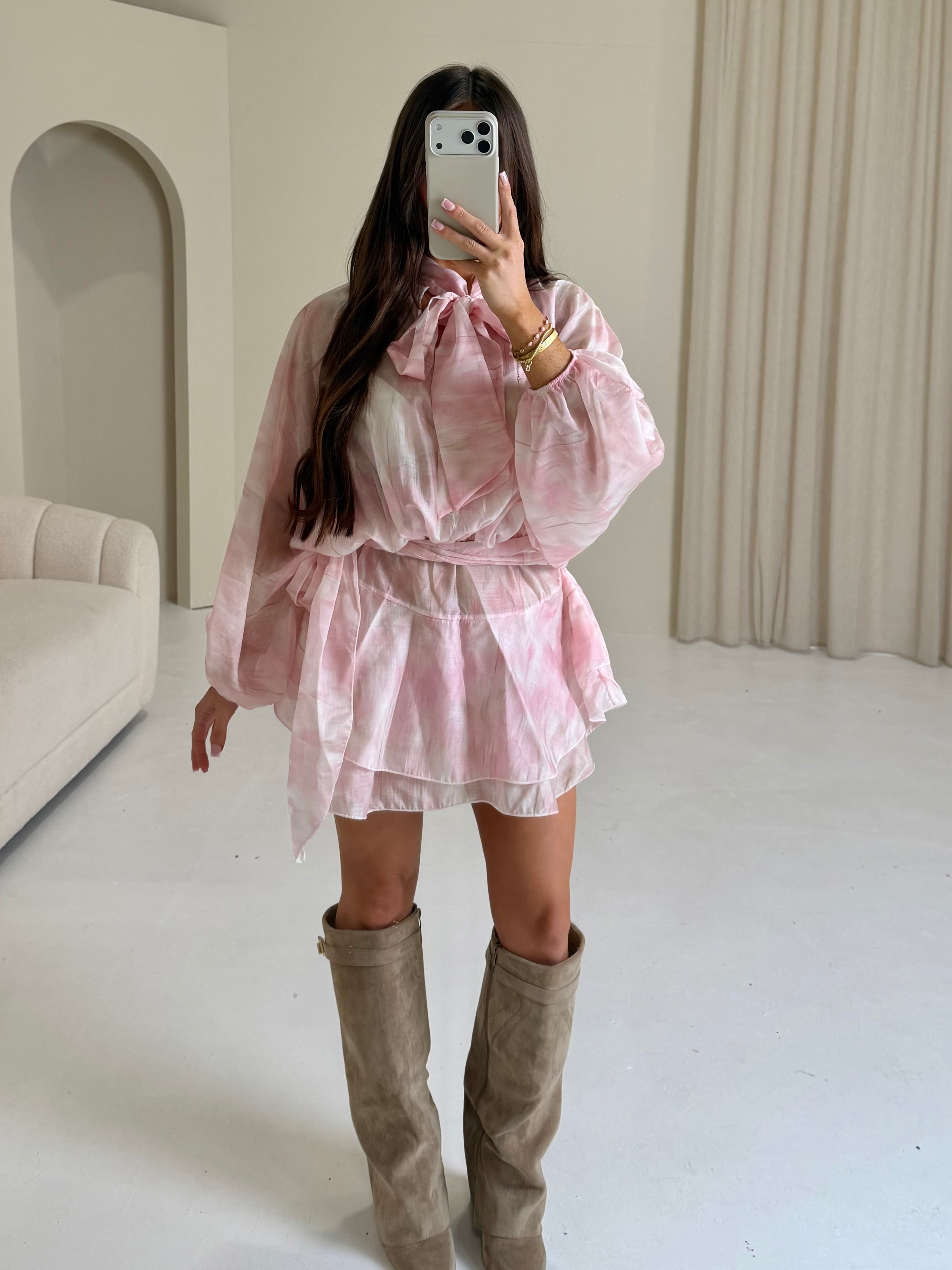 DELILAH Bow Tie Draped Mini Dress In Pink