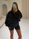 BONNIE Polka Dot Long Sleeved Jacket & Shorts Co-Ord In Black