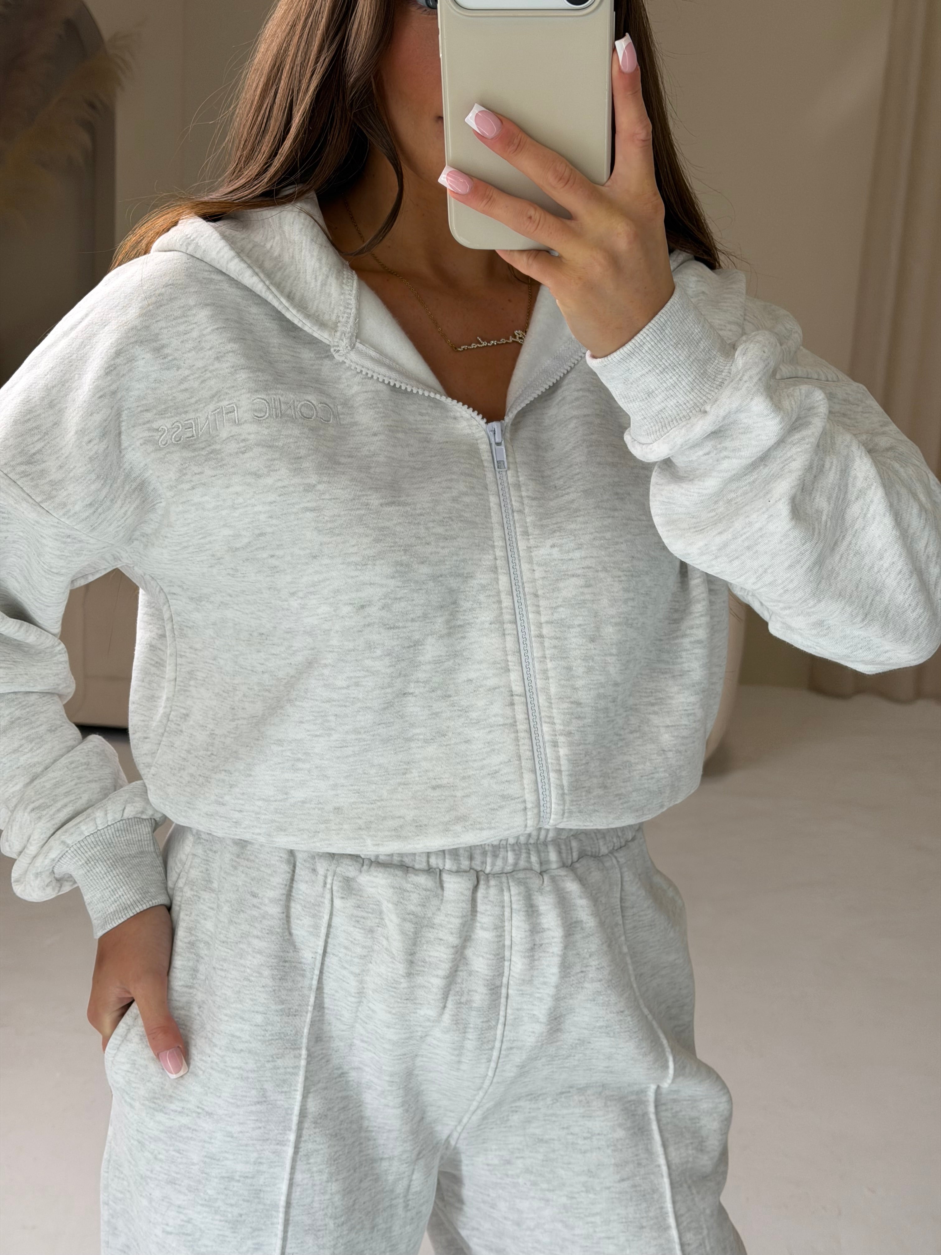 LILLIE Hooded Sweatshirt & Wide Leg Lounge Set In Grey Marl