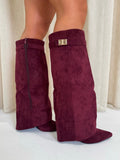 GIA Suede Lock Detail Boots In Burgundy