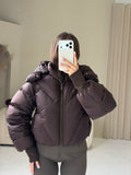 NAOMI Long Sleeved Cropped Puffer Jacket In Chocolate