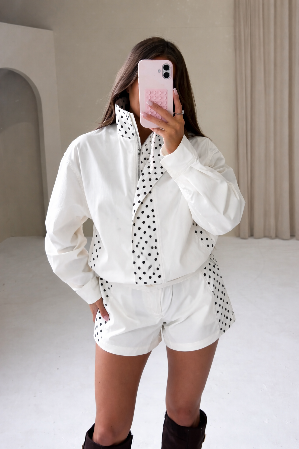 LOTTIE Polka Dot Jacket & Short Co-Ord In White