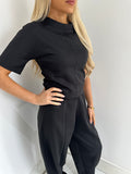 ROMY Short Sleeved Top & Wide Leg Trouser Co-Ord In Black