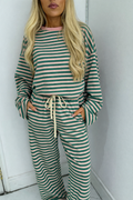 WILLOW Striped Long Sleeved Top & Wide Leg Trouser Co-Ord In Green