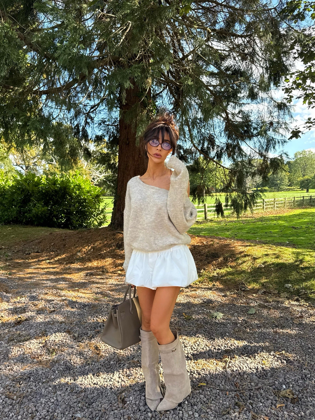 BLAIR Puff Ball High Waist Mini Skort In White