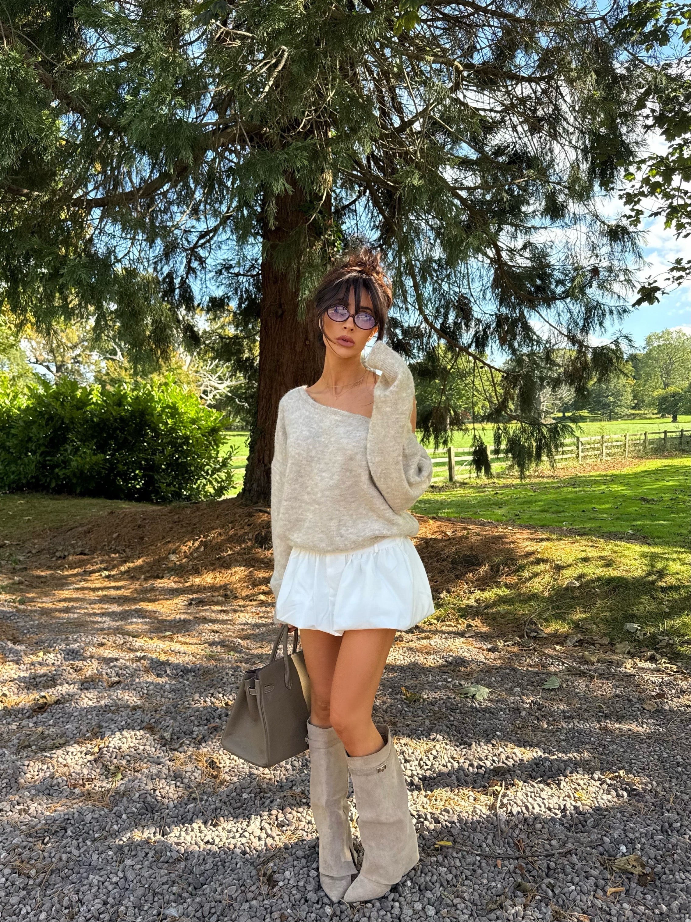 BLAIR Puff Ball High Waist Mini Skort In White