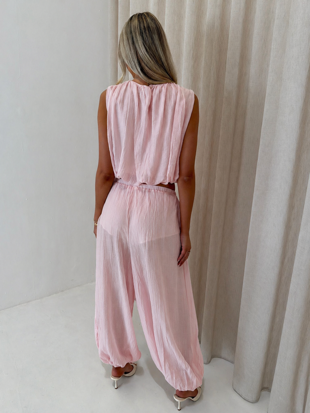 MARA Balloon Hem Sleeveless Top & Trouser Co-Ord In Pink