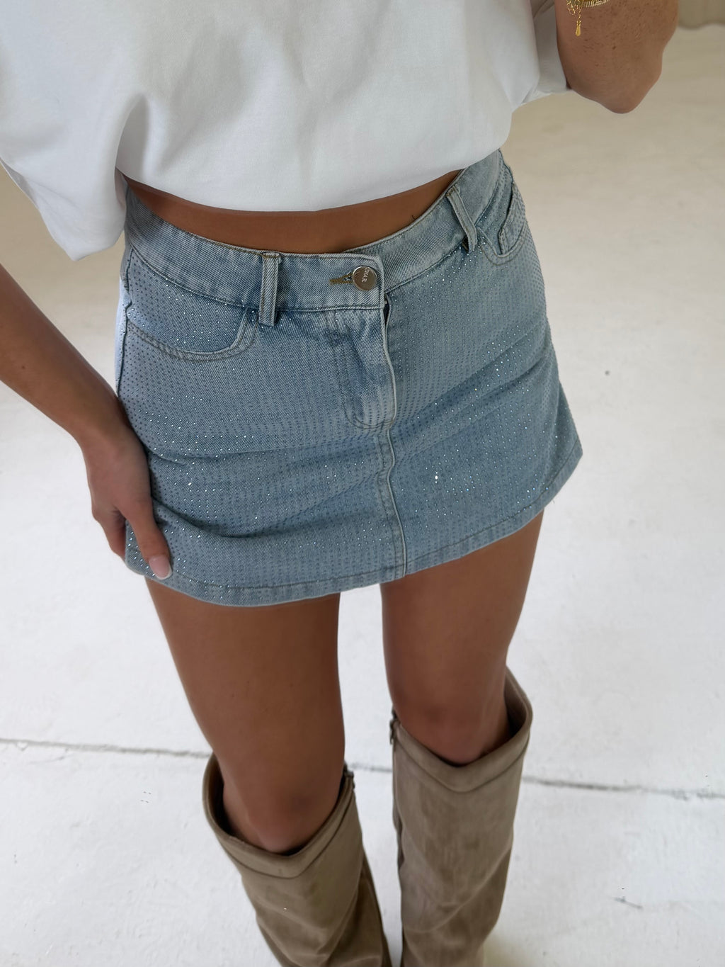 NOVA Denim Embellished Skort In Light Denim