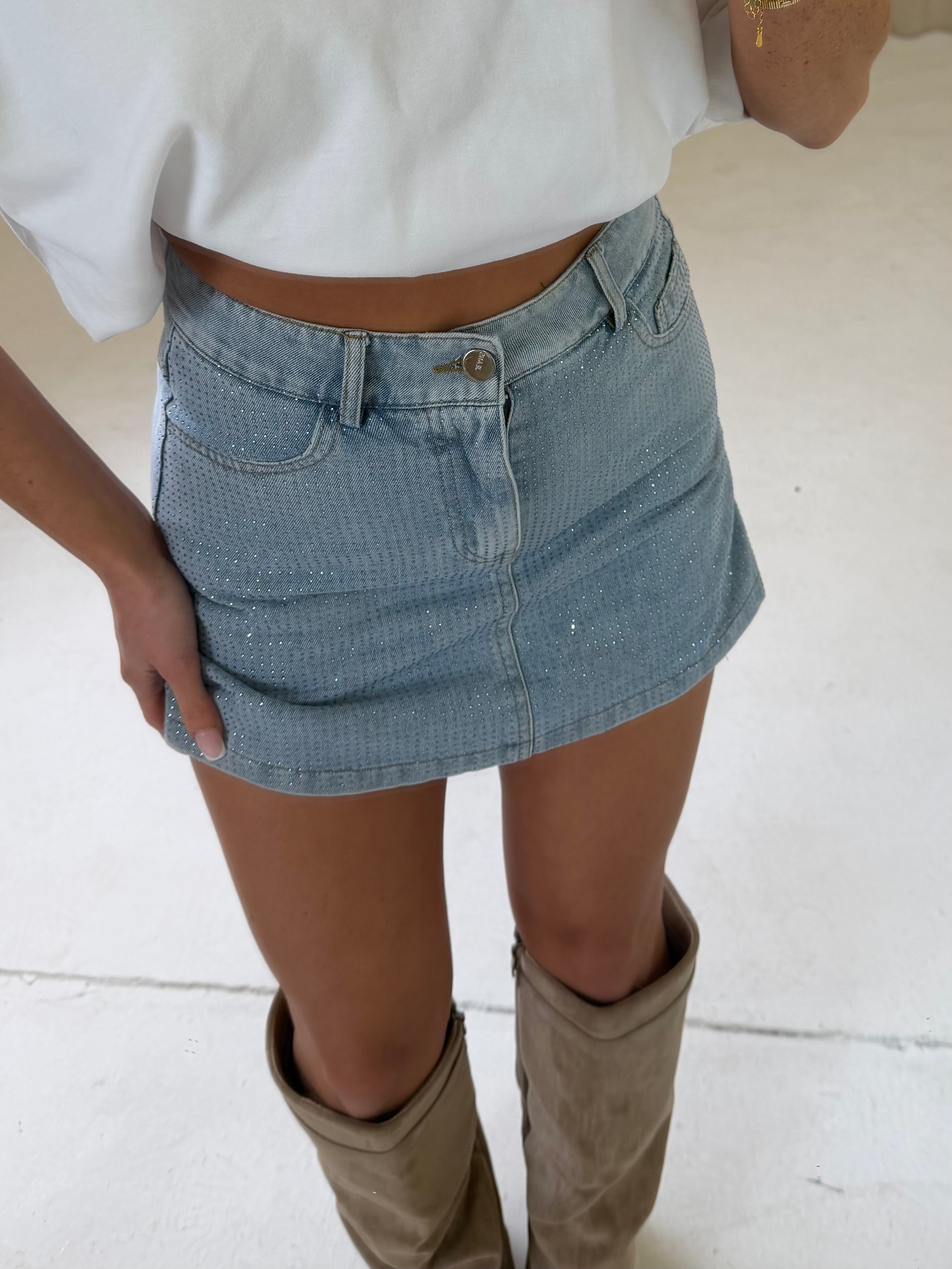 NOVA Denim Embellished Skort In Light Denim