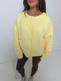 THEA Knitted Long Sleeved Button Up Cardigan In Lemon