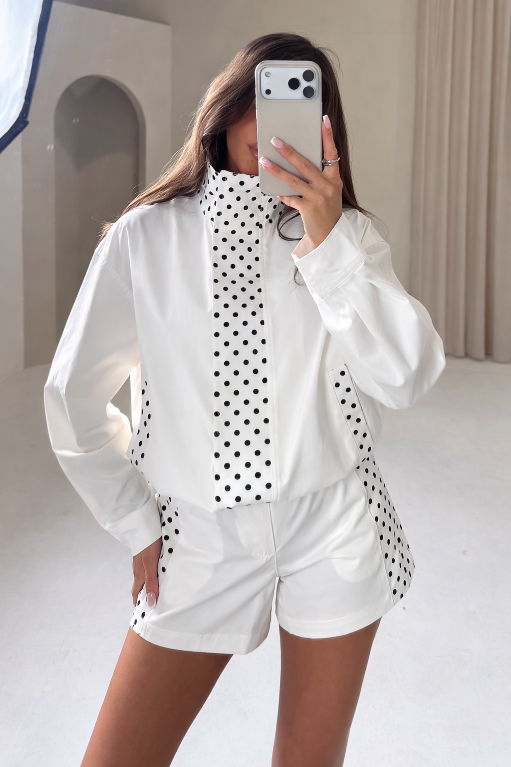 LOTTIE Polka Dot Jacket & Short Co-Ord In White