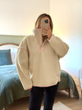SADIE Shearling Long Sleeved Button Up Fleece In Vanilla Milkshake