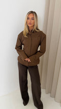 AVERY Long Sleeved Open Back Tailored Shirt In Chocolate Brown