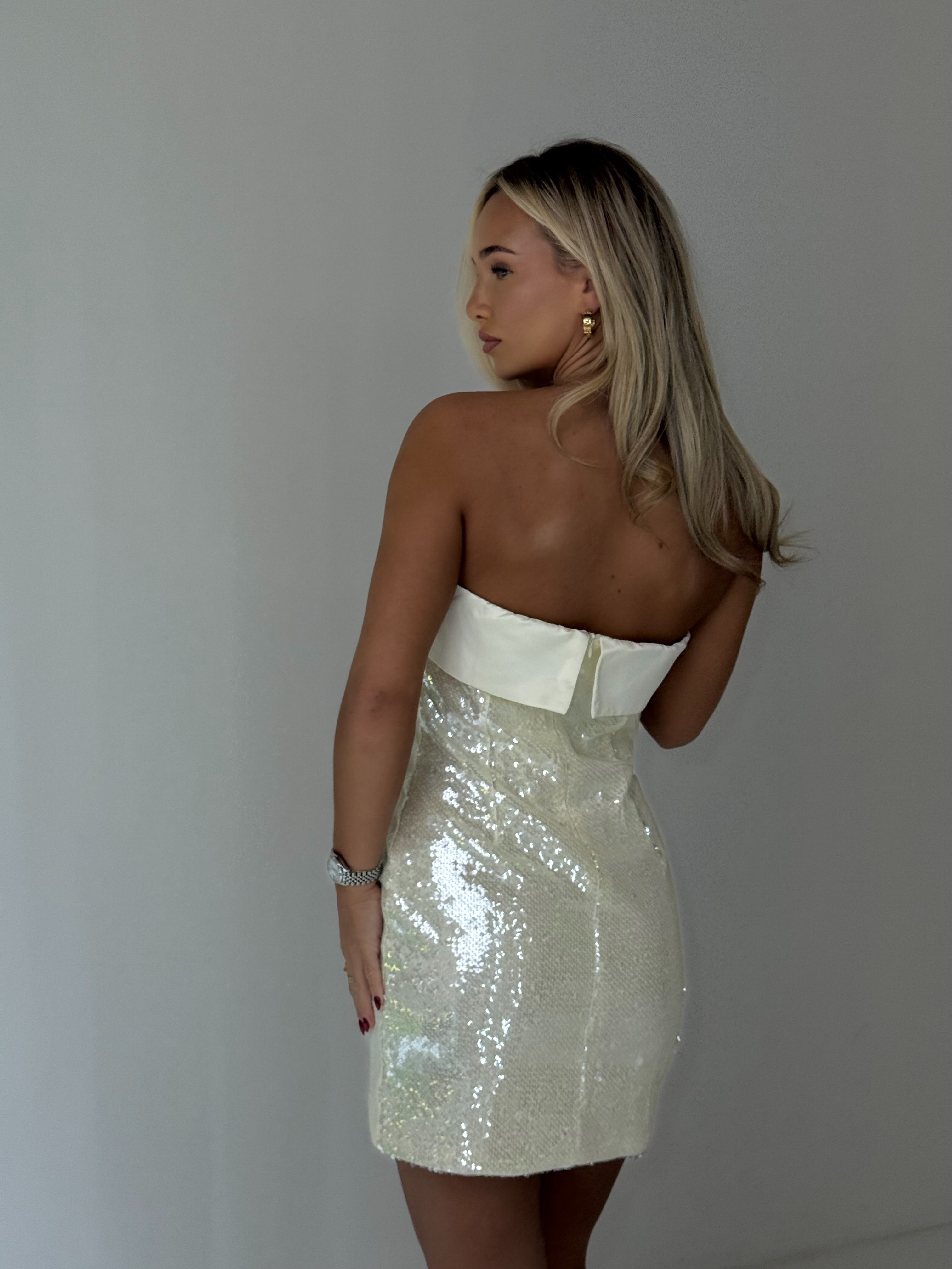 SERENA Satin Fold Over Sequin Mini Dress In Champagne