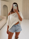 SANTI Asymmetric Soft Knit Cape Top In Cream