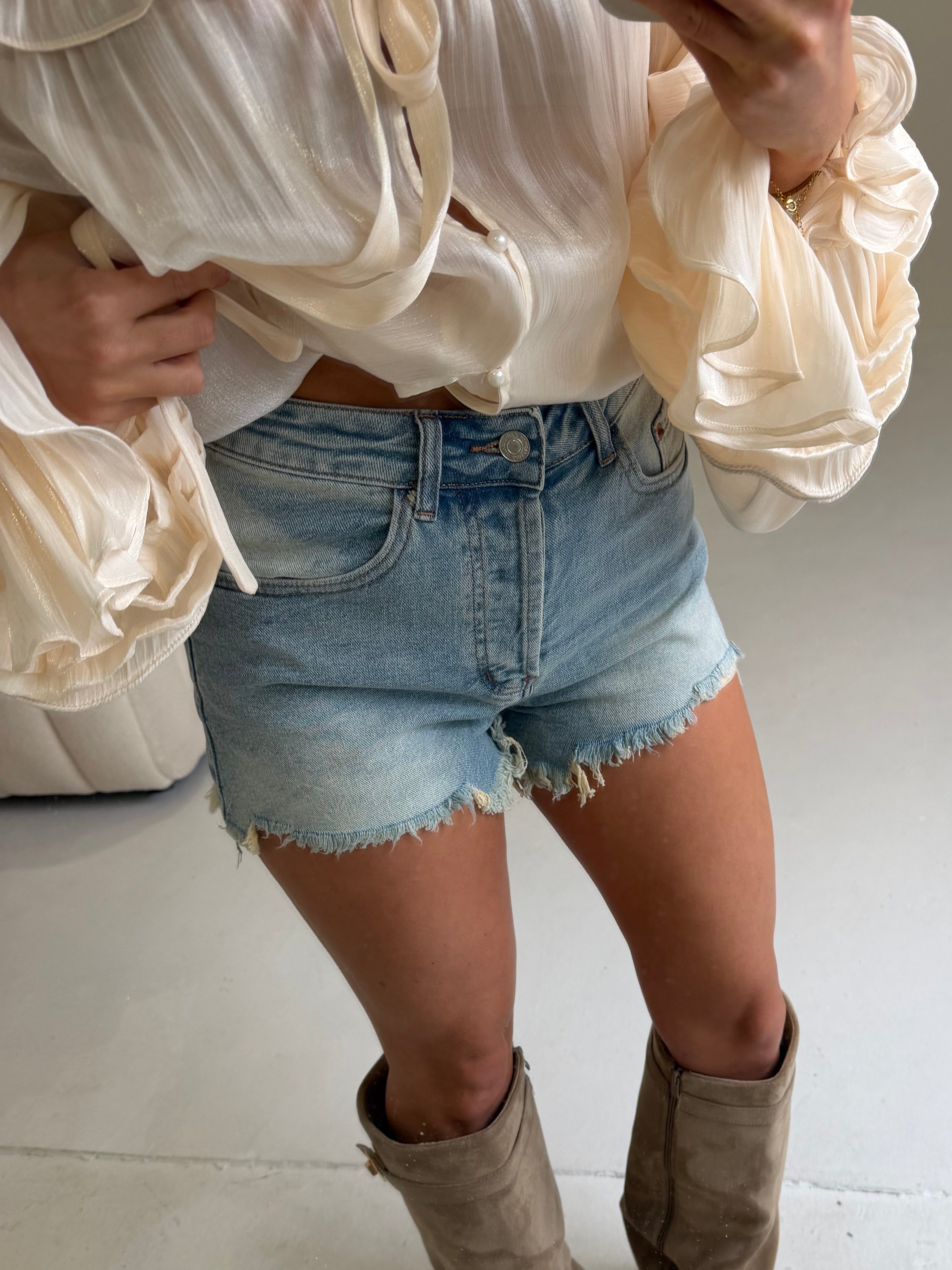 ELLA High Waisted Denim Mini Shorts In Blue