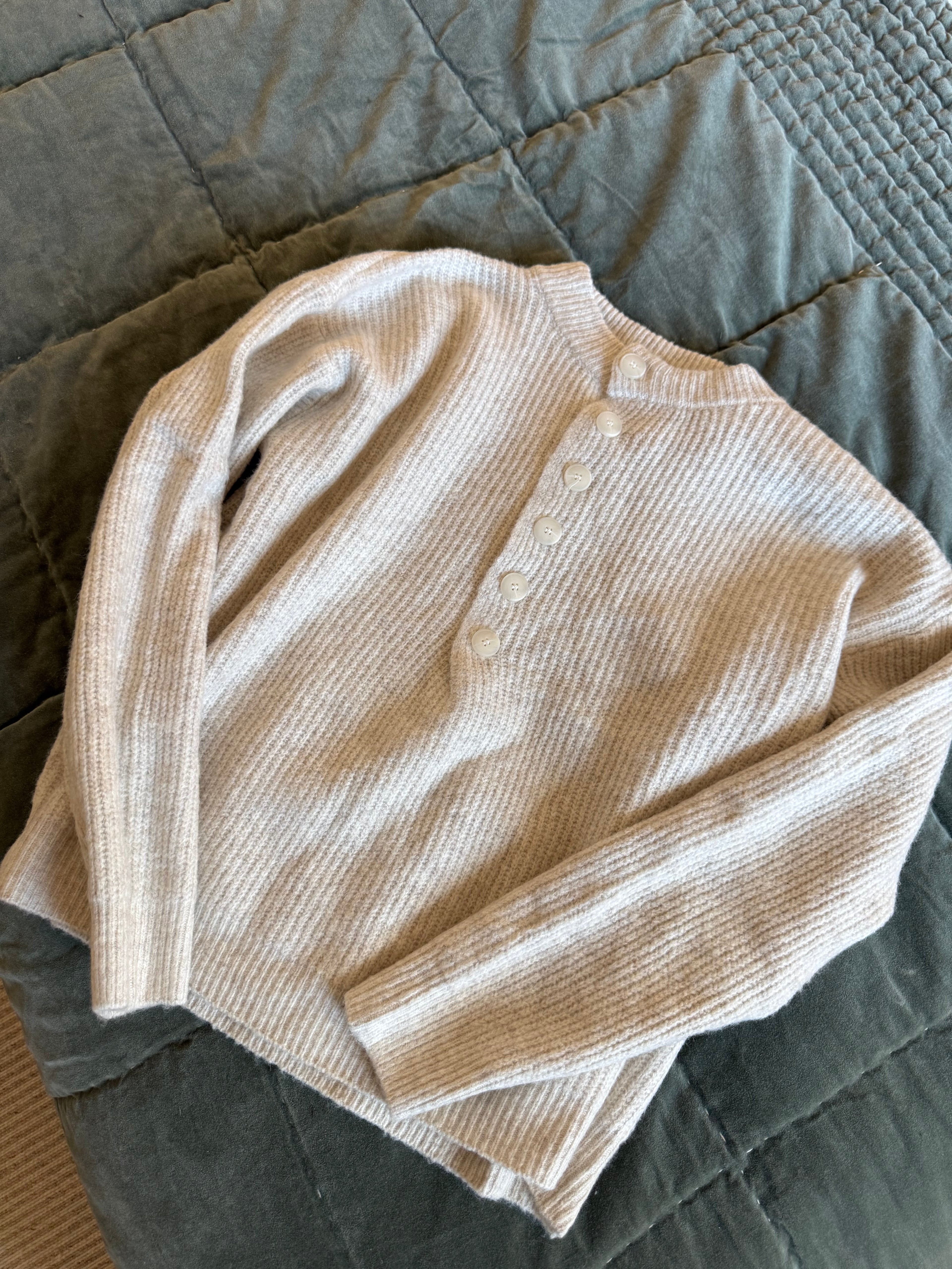 LUCIE Button Up Detail Long Sleeved Jumper In Oat