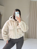 OLIVIA Faux Fur Hooded Bomber Jacket In Vanilla