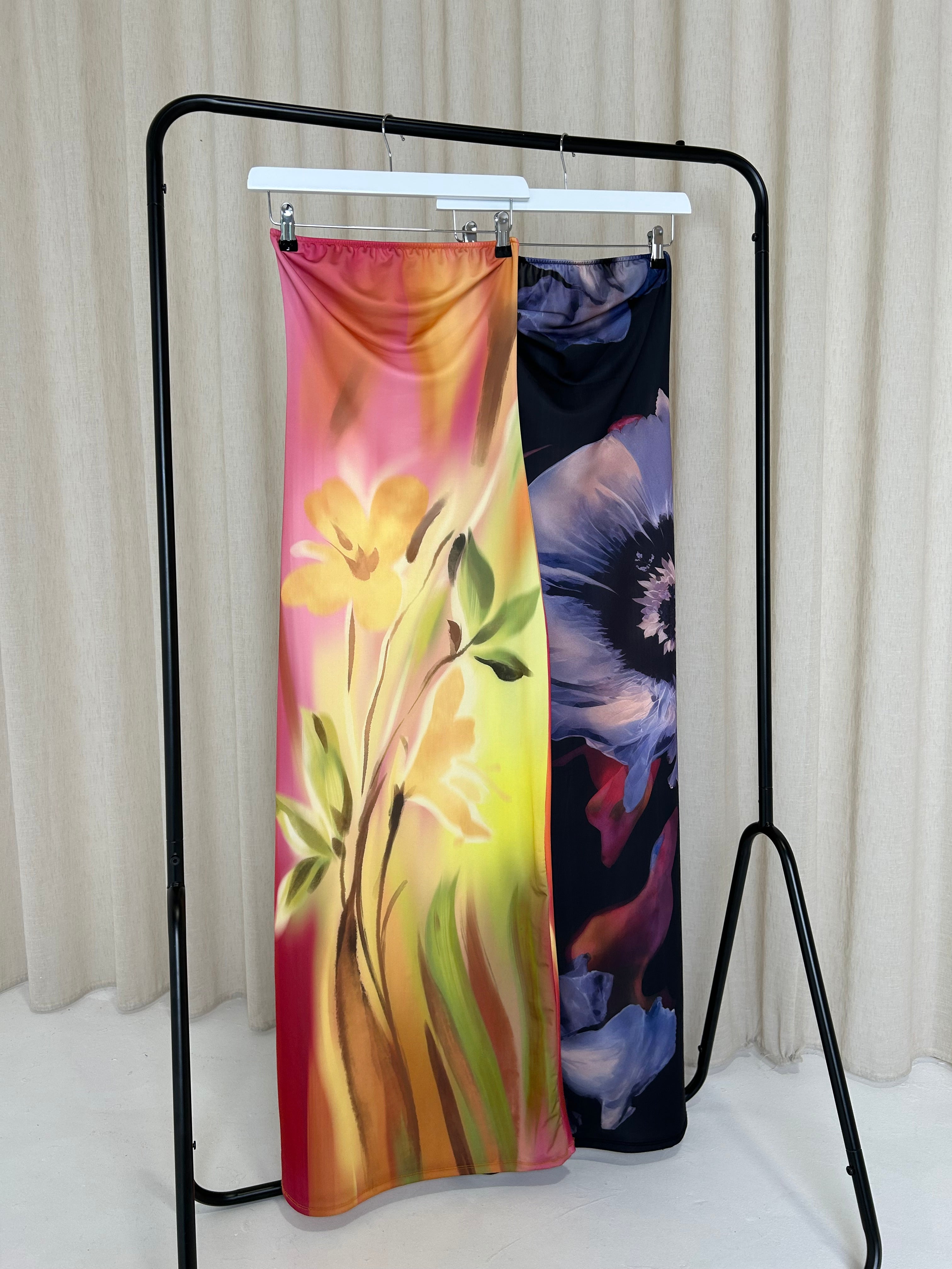LILA Satin Floral Bandeau Maxi Dress In Purple