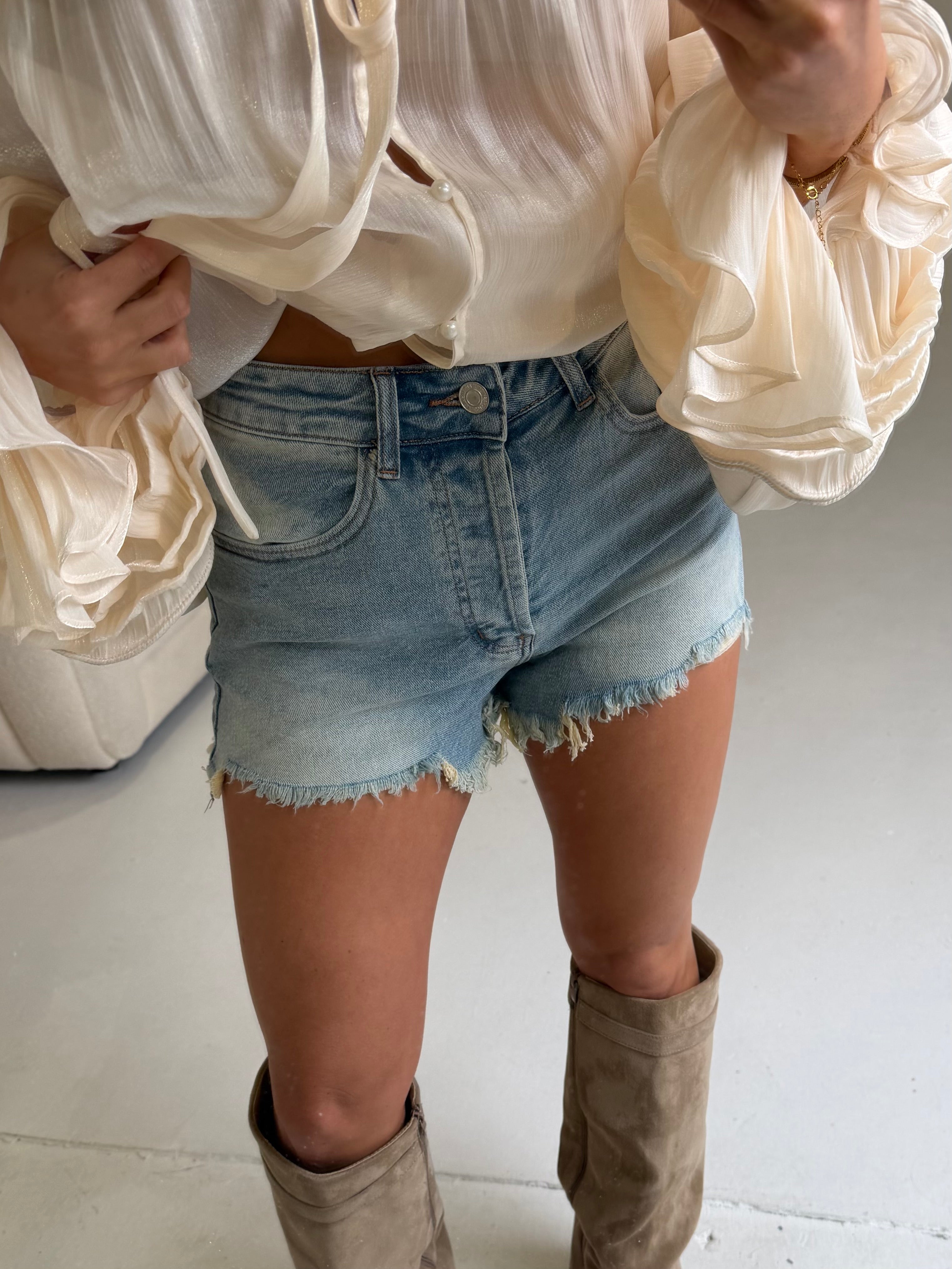 ELLA High Waisted Denim Mini Shorts In Blue