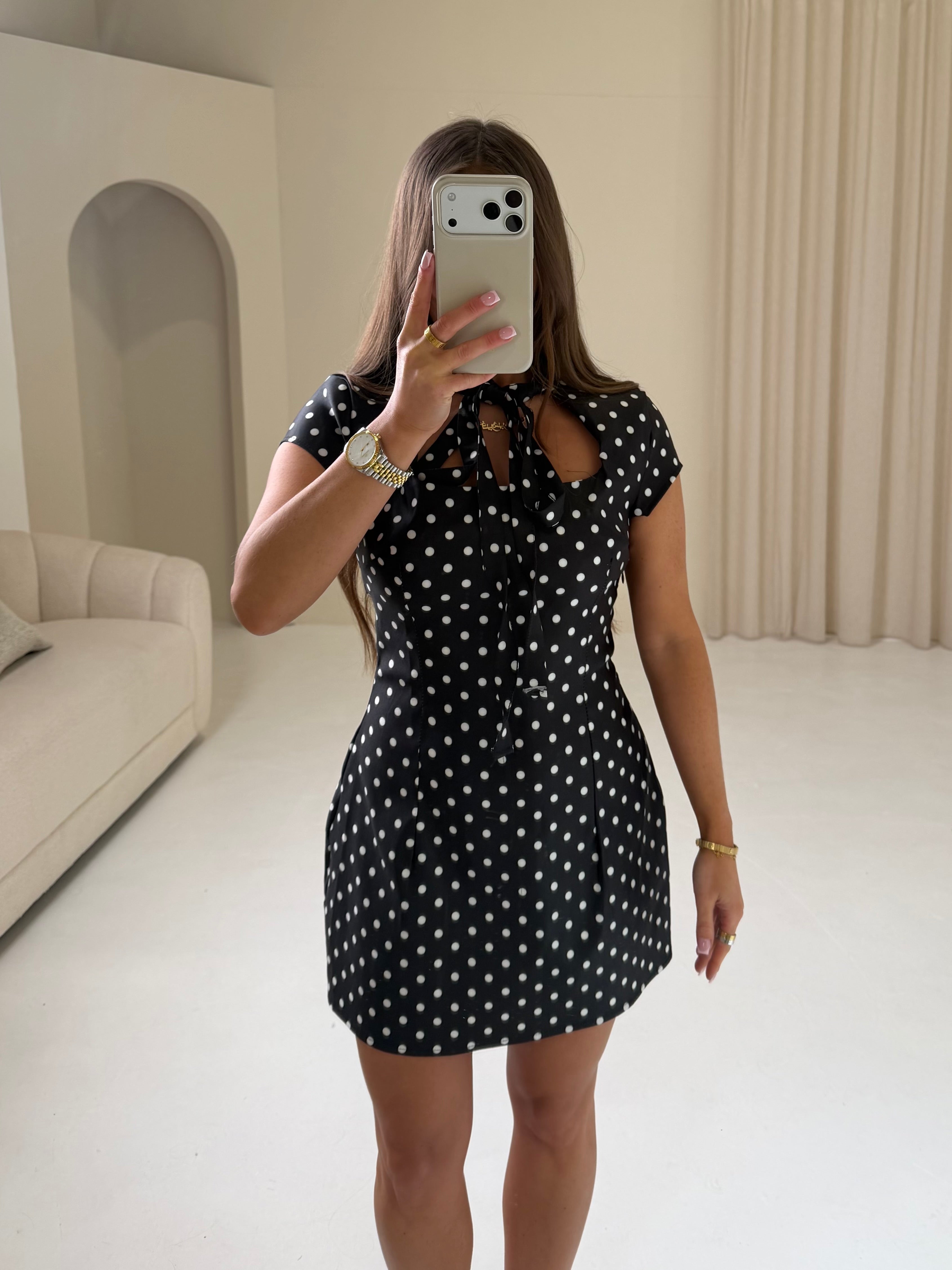 POPPIE Short Sleeve Bow Tie Mini Dress In Black