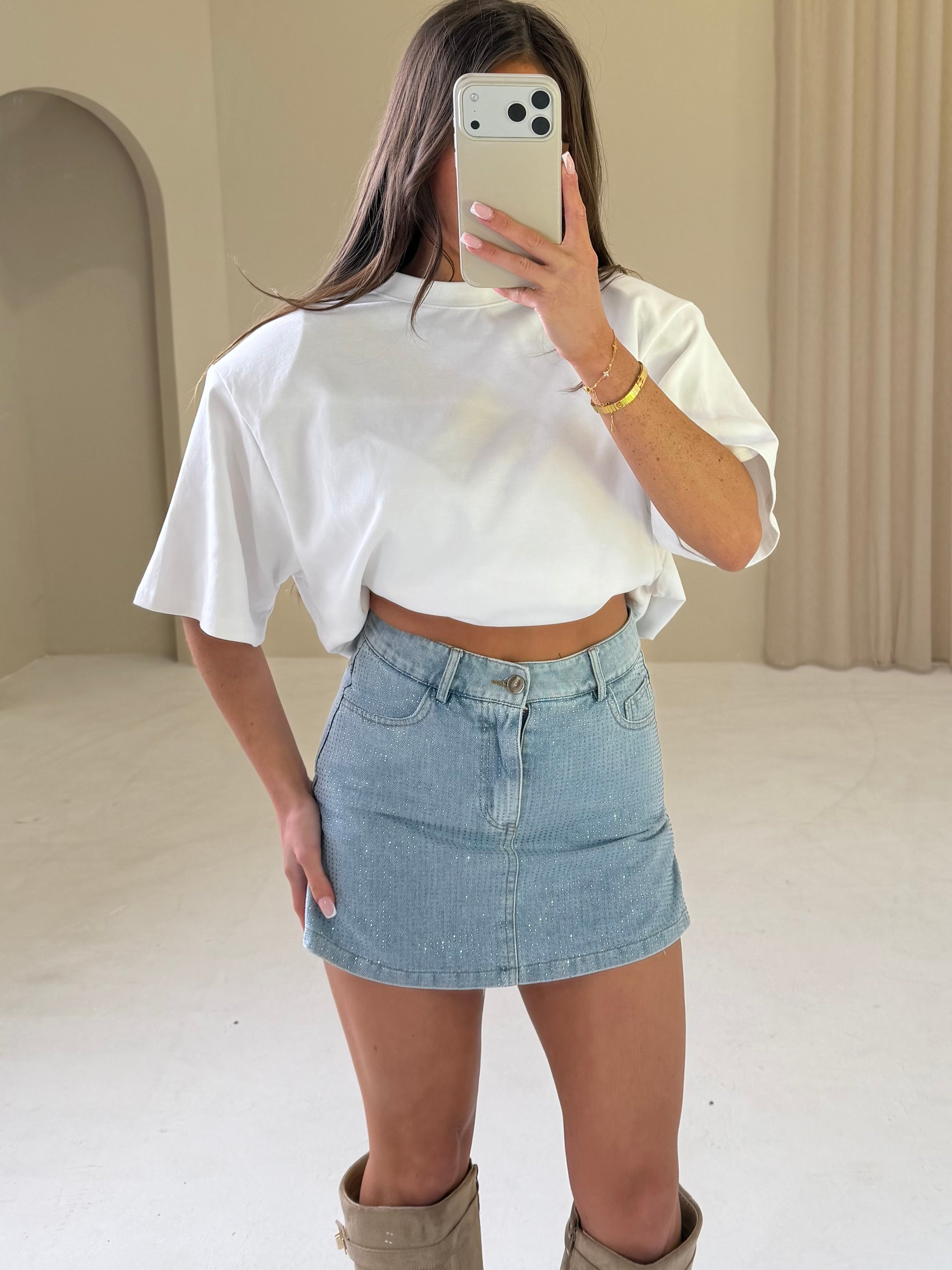 NOVA Denim Embellished Skort In Light Denim