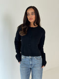 CERYS Knitted Long Sleeved Button Up Cardigan In Black