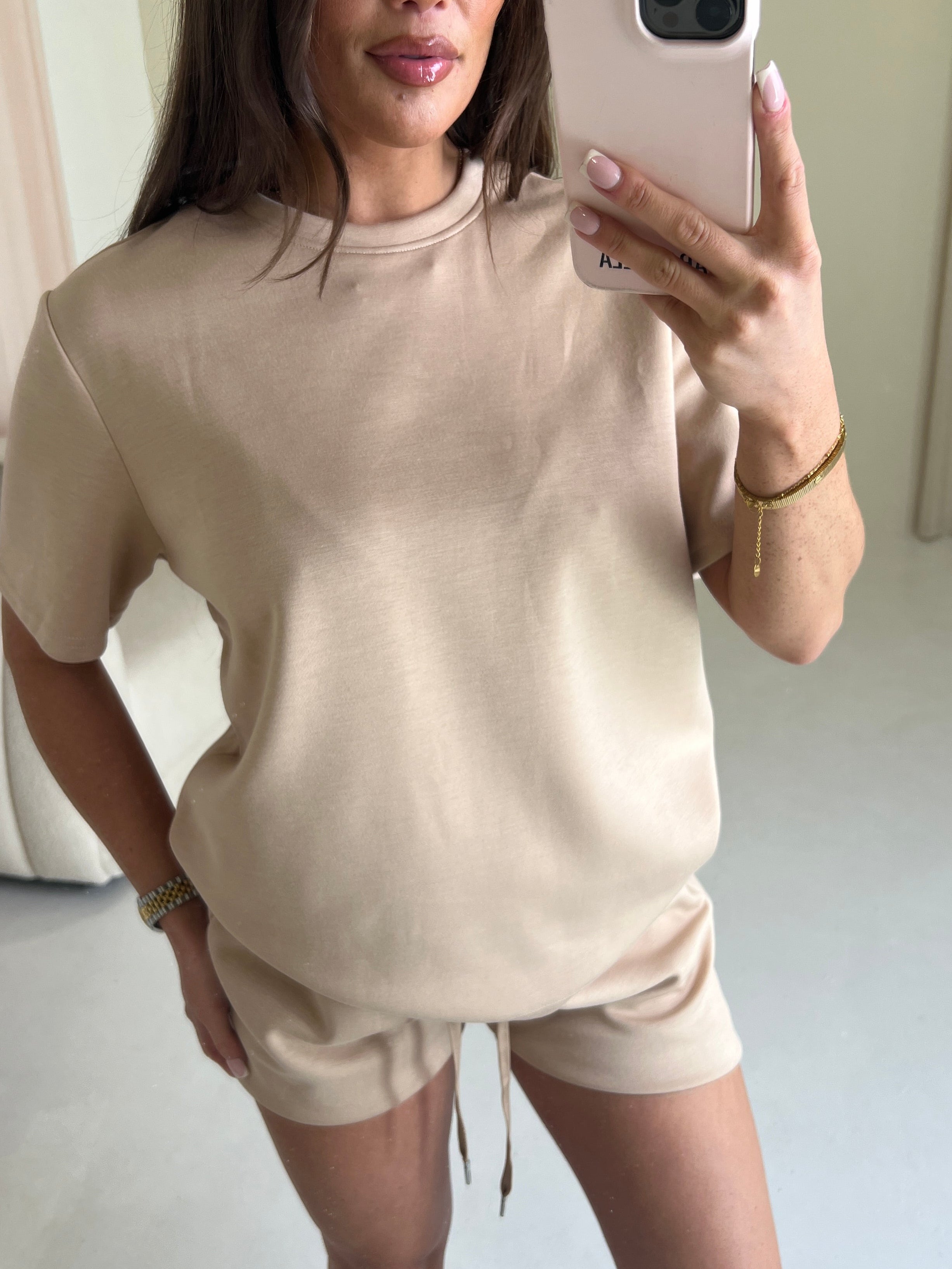 MIMI Short Sleeved T Shirt & Shorts Co-Ord In Camel