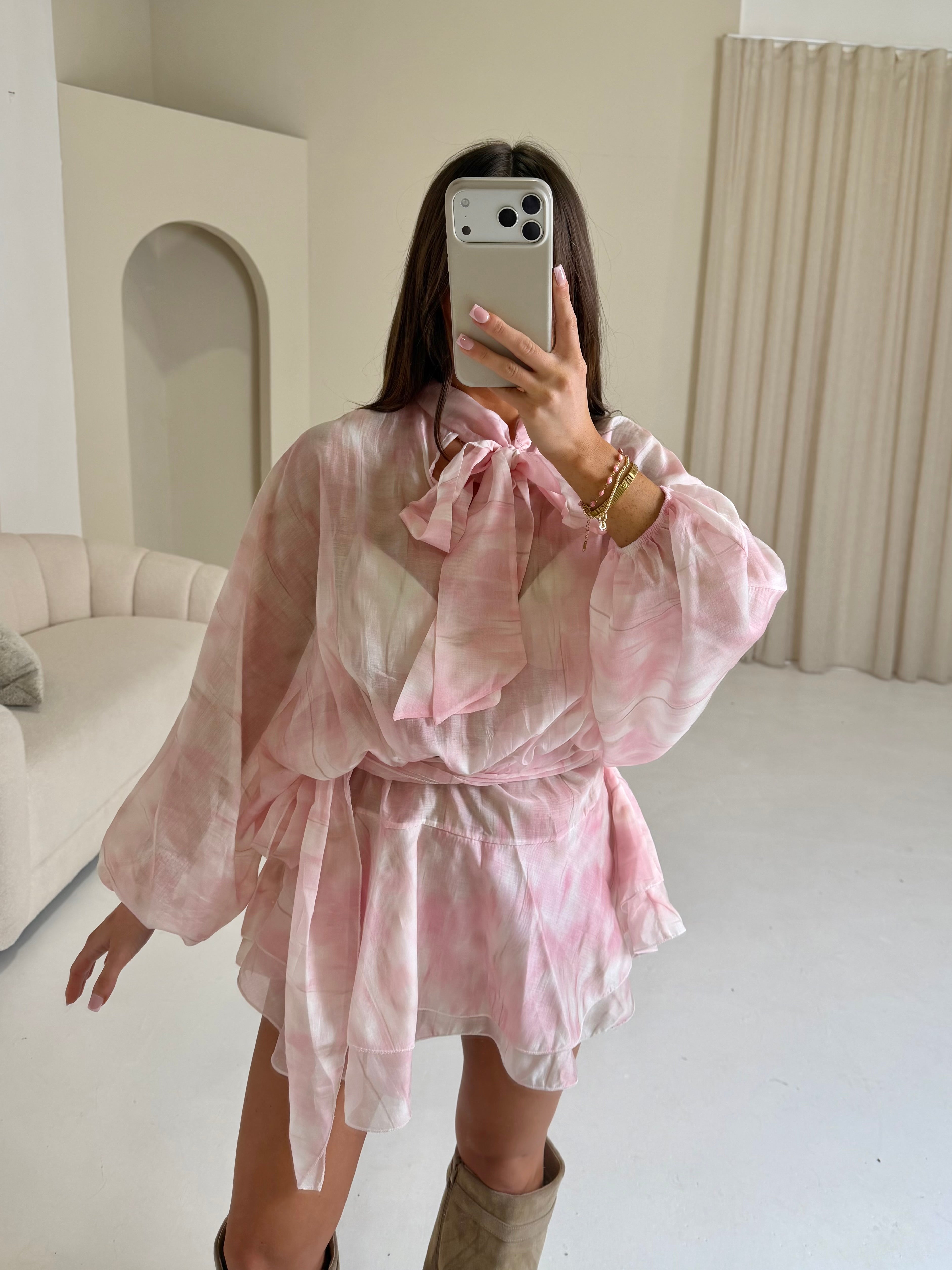 DELILAH Bow Tie Draped Mini Dress In Pink