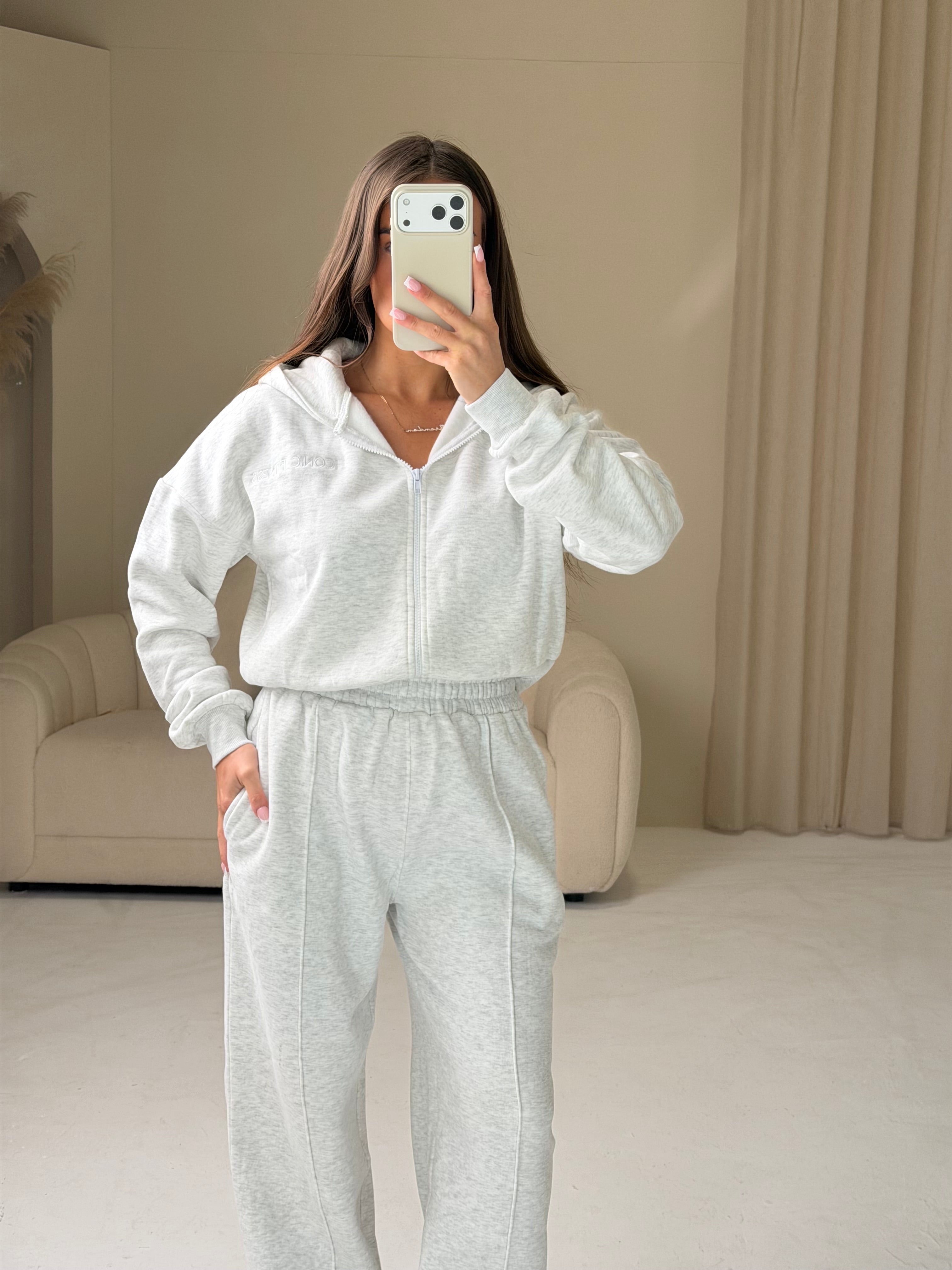 LILLIE Hooded Sweatshirt & Wide Leg Lounge Set In Grey Marl