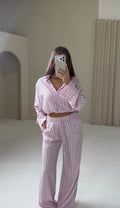 CAPRI Striped Long Sleeve Shirt & Wide Leg Trouser Co-Ord In Pink