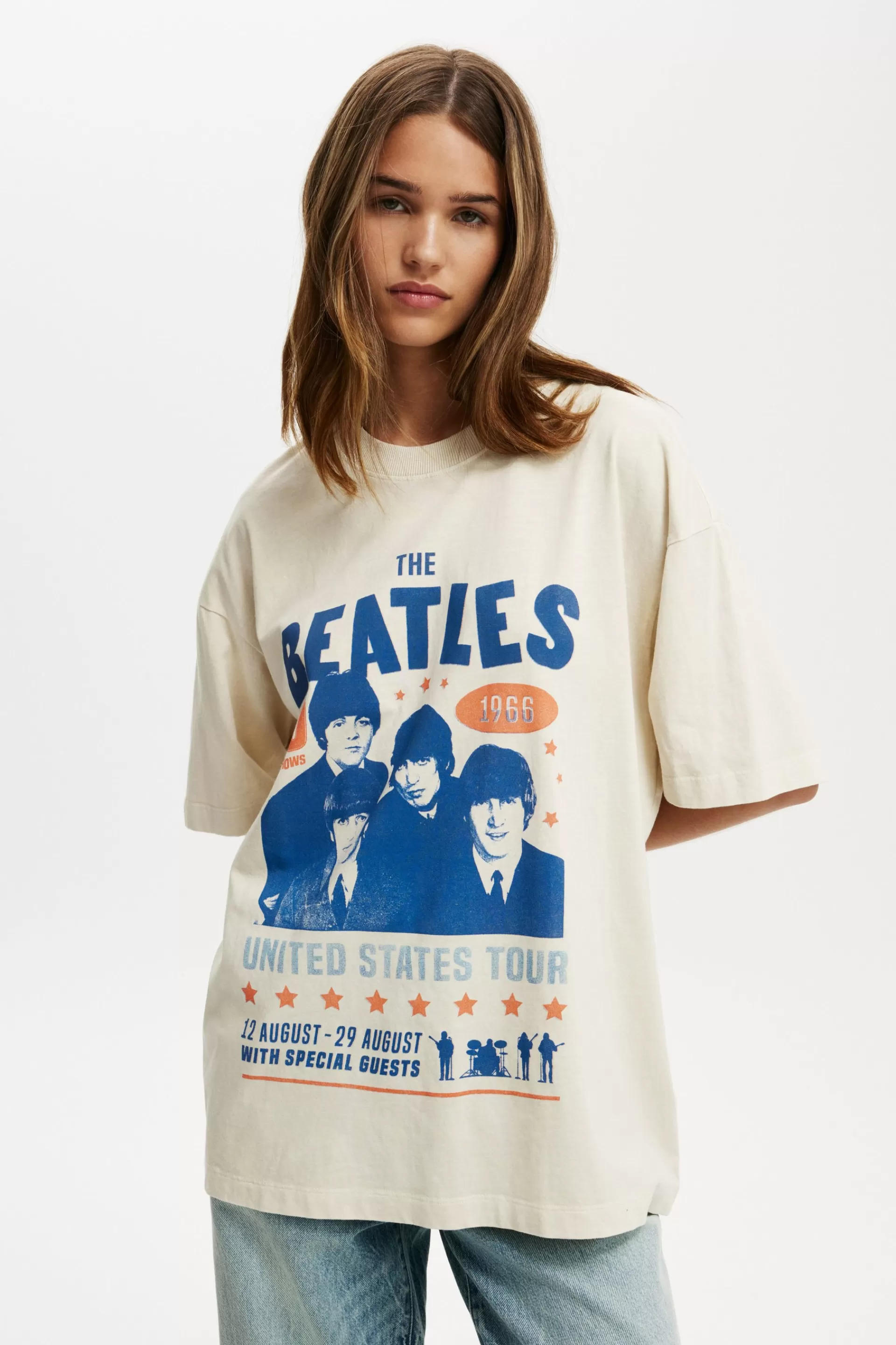 Cotton On Graphic T-Shirts | Tops*Beatles Music Boxy Graphic Tee Lcnappthebeatlesu.s.tour1966/stone