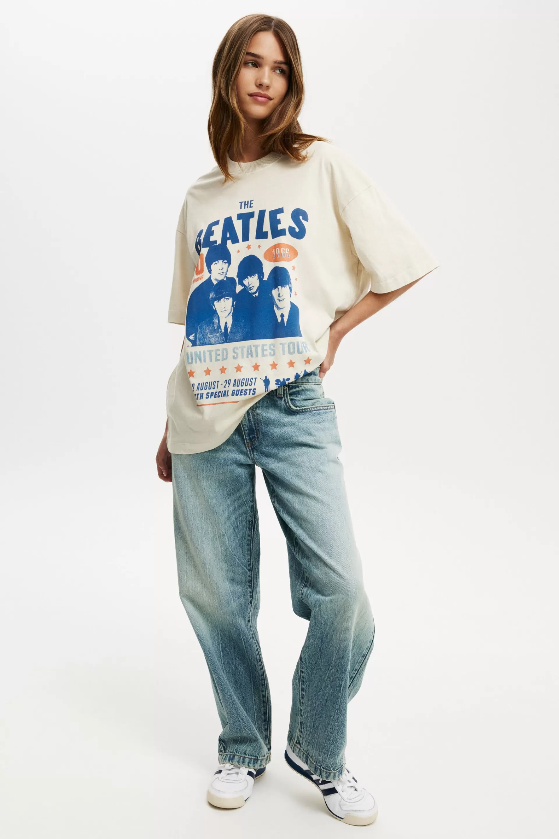 Cotton On Graphic T-Shirts | Tops*Beatles Music Boxy Graphic Tee Lcnappthebeatlesu.s.tour1966/stone