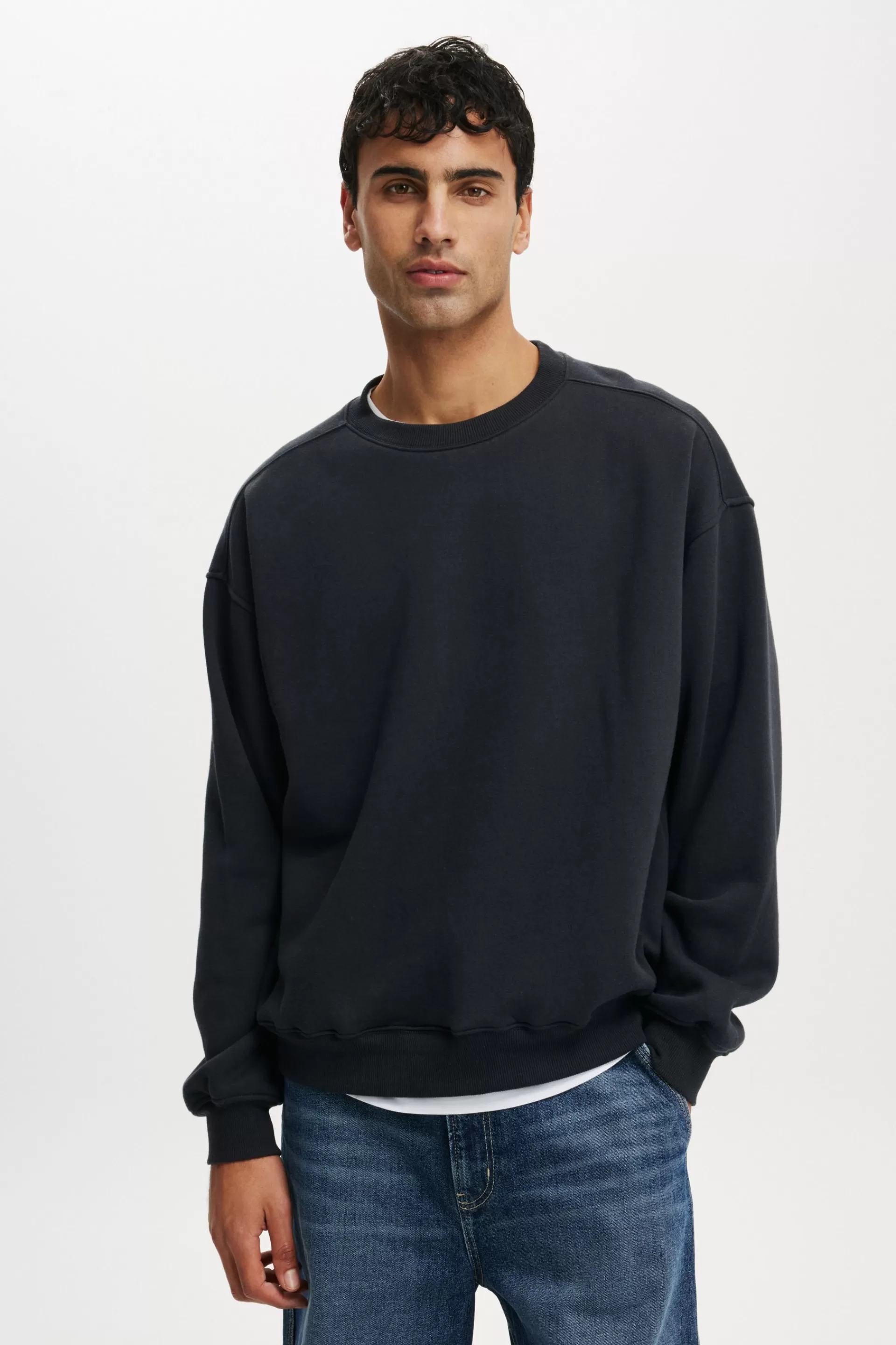 Cotton On Fleece & Sweats*Box Fit Crew Sweater Washedblack