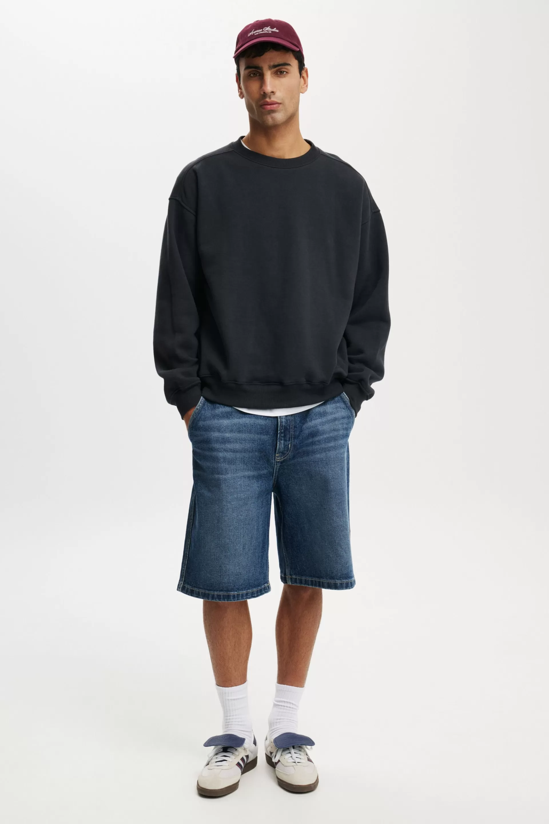 Cotton On Fleece & Sweats*Box Fit Crew Sweater Washedblack