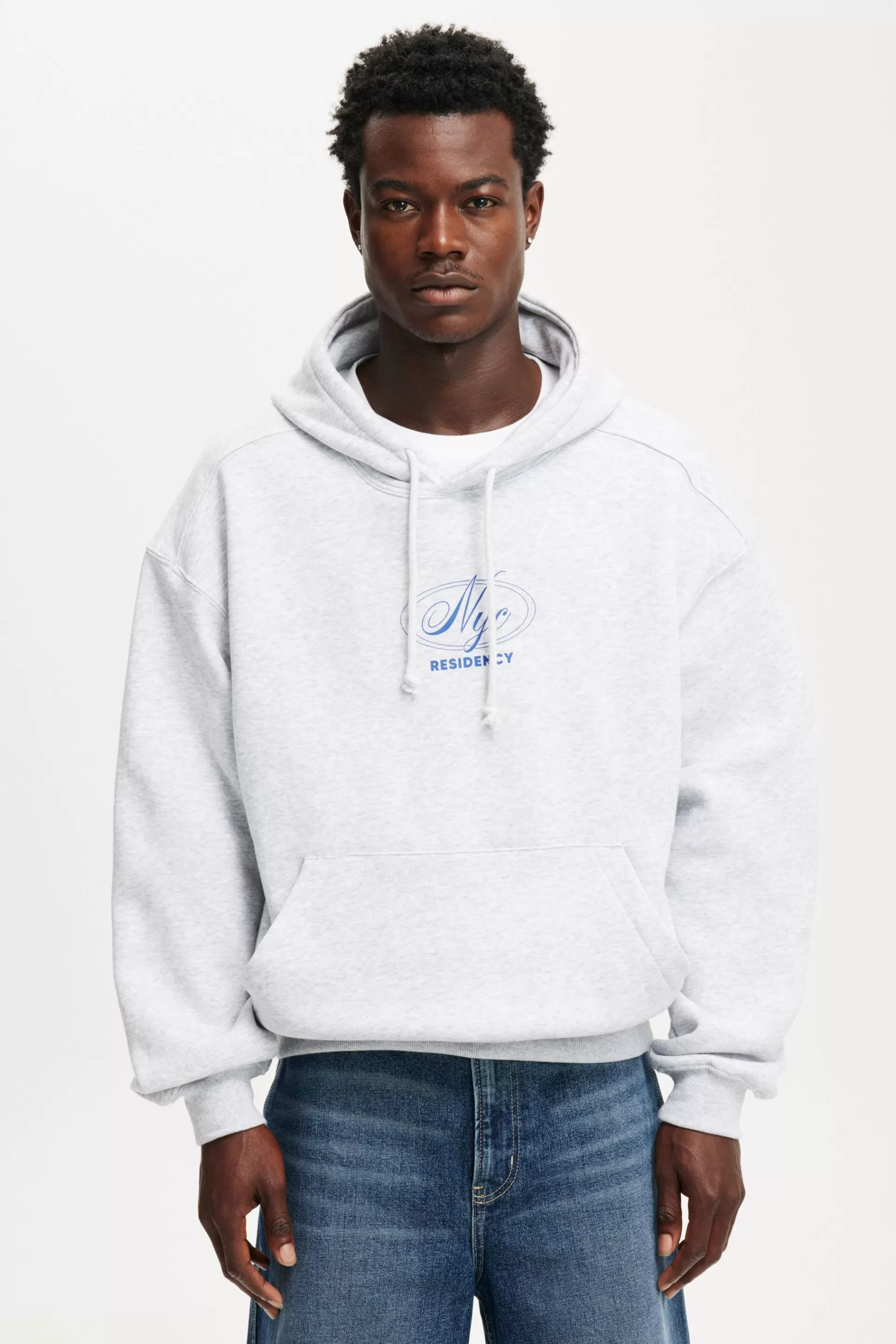 Cotton On Fleece & Sweats*Box Fit Graphic Hoodie Greymarle/electricblue/residencynyc