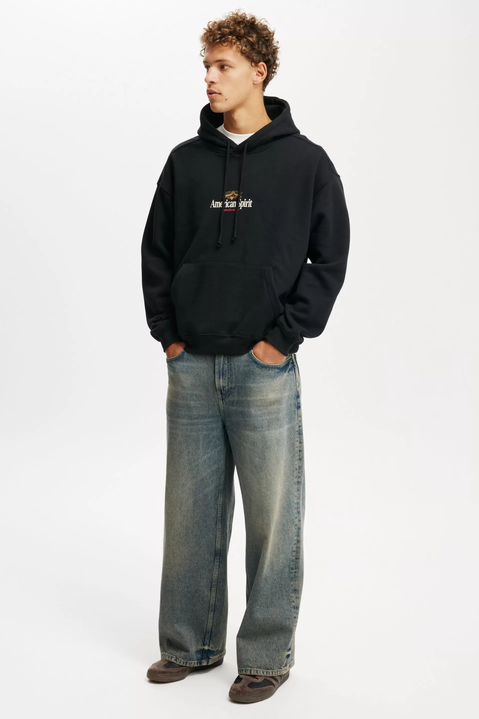 Cotton On Fleece & Sweats*Box Fit Graphic Hoodie Black/americanspirit