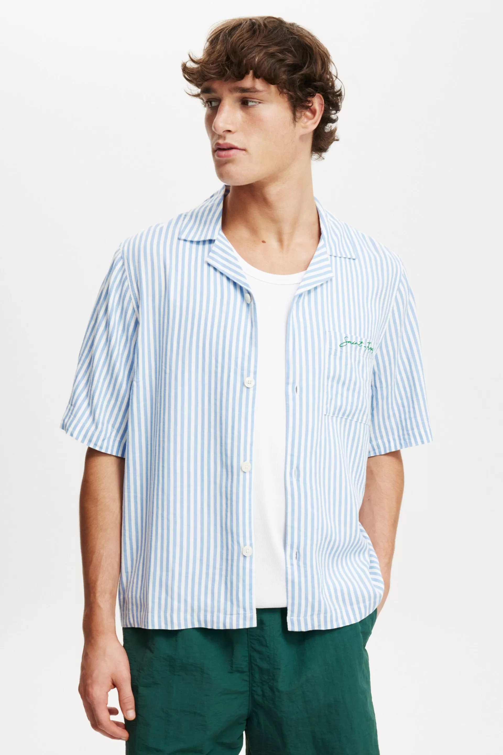 Cotton On Shirts*Box Fit Short Sleeve Shirt Sttropezbluestripe