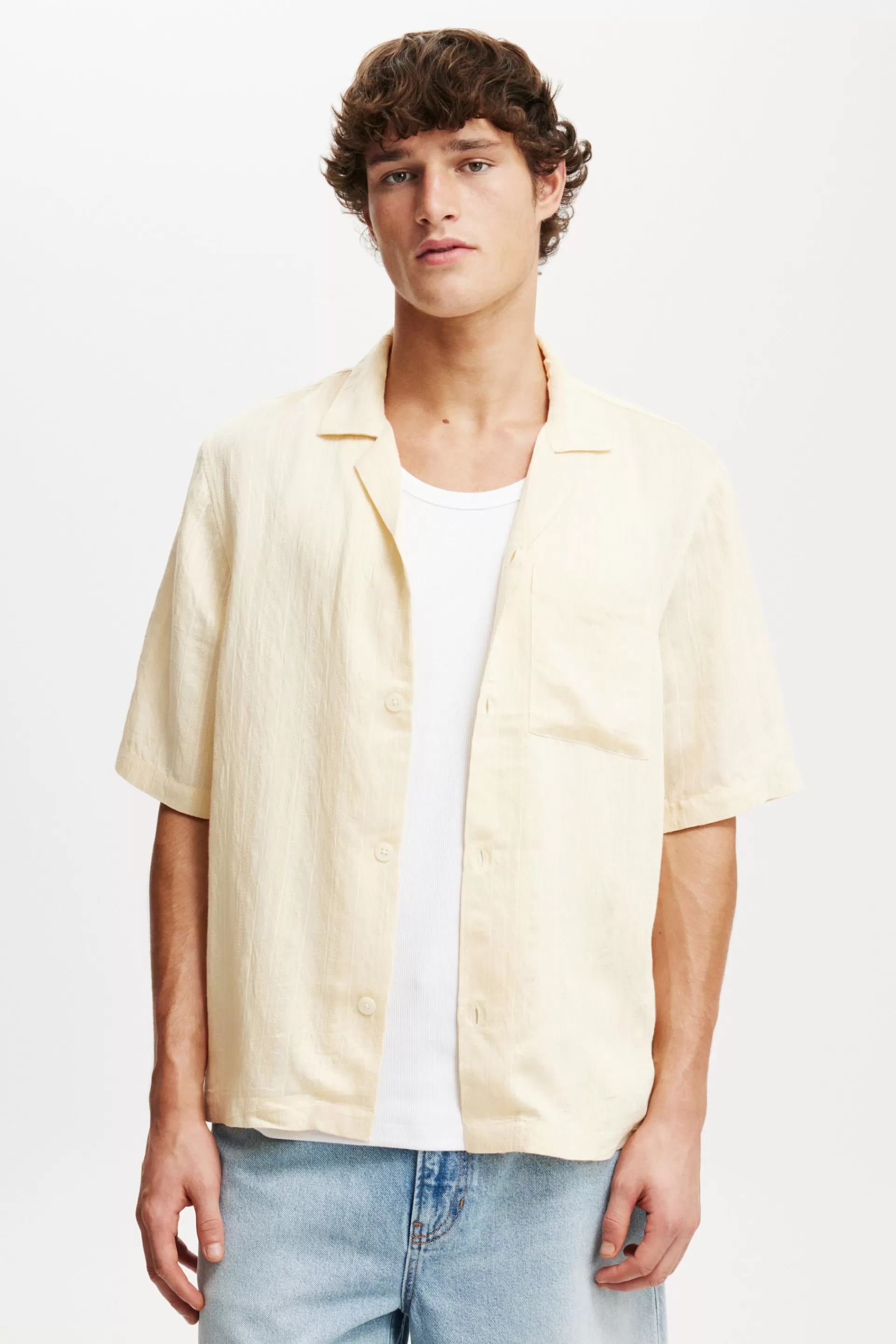 Cotton On Shirts*Box Fit Short Sleeve Shirt Summeryellowdobby