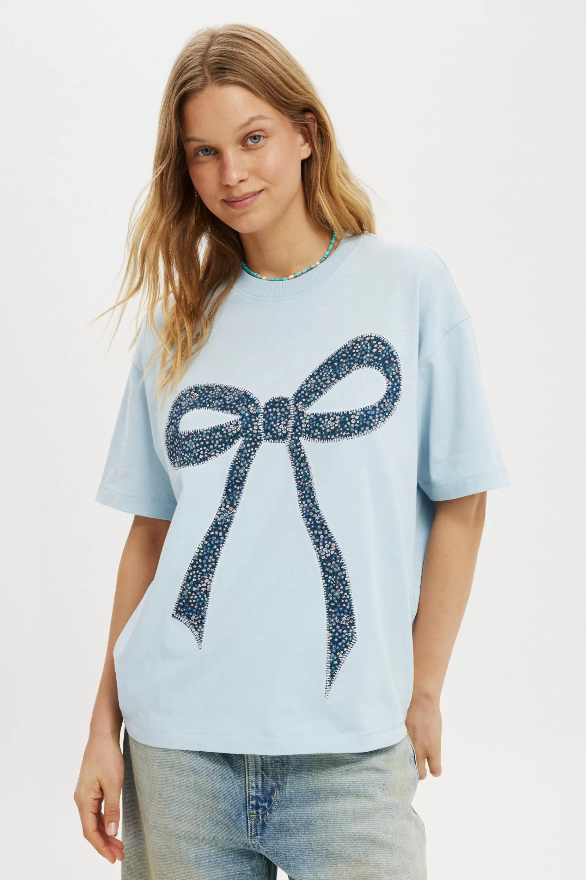 Cotton On Graphic T-Shirts | Tops*Boxy Tee Made With Liberty Fabric Graphic/Trims Copperdancebbow/antarcticblue