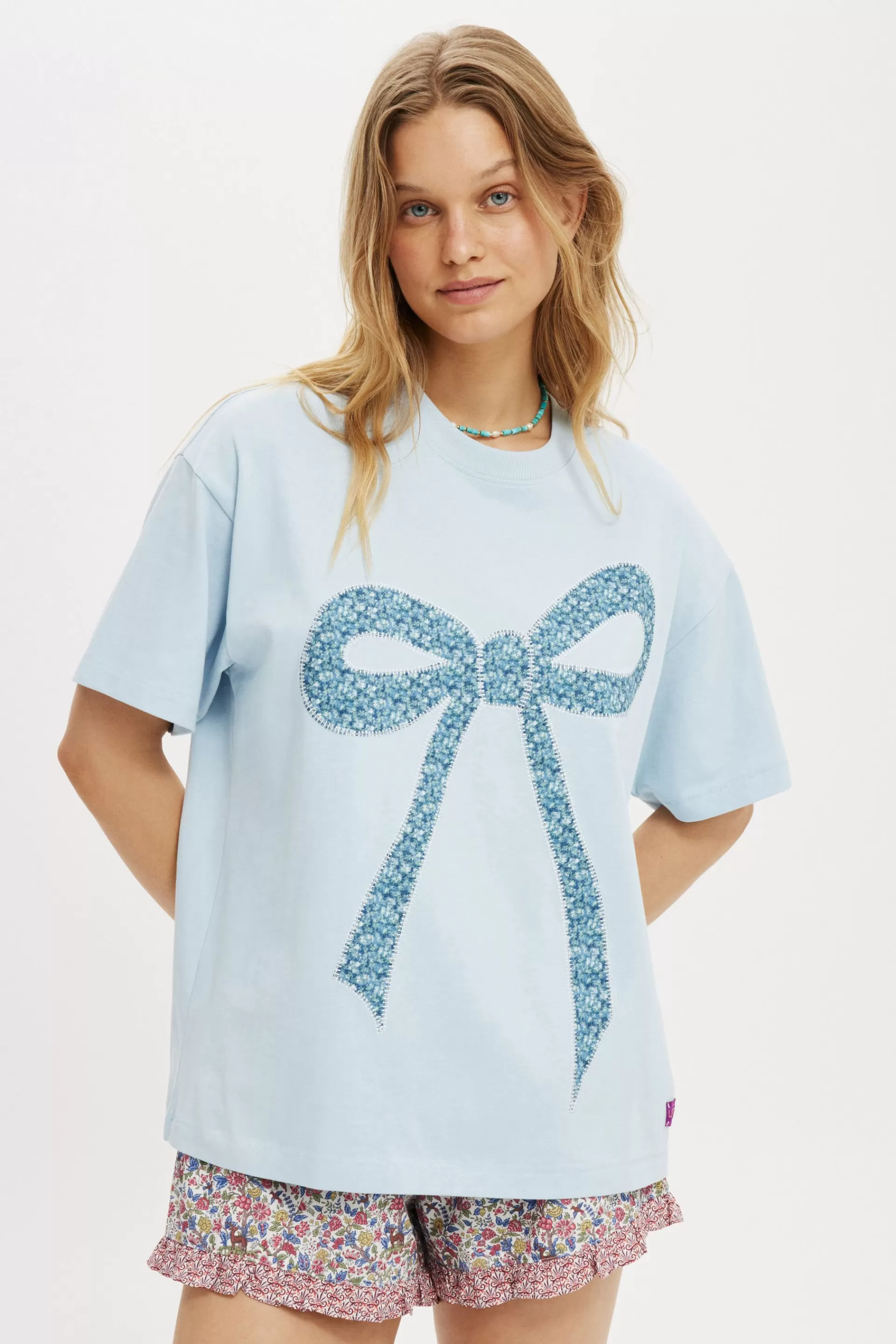 Cotton On Graphic T-Shirts | Tops*Boxy Tee Made With Liberty Fabric Graphic/Trims Sufyanbow/antarcticblue