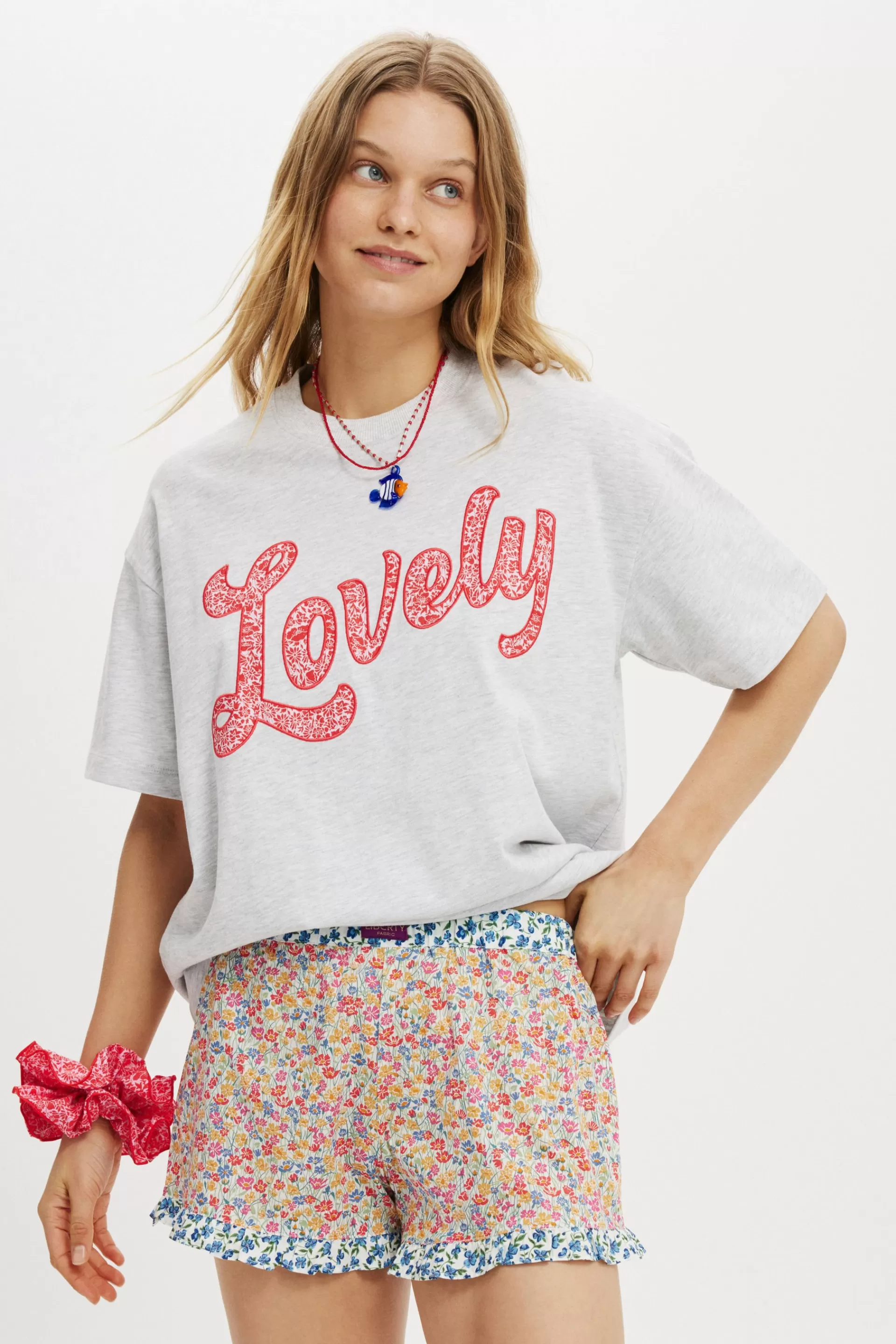 Cotton On Graphic T-Shirts | Tops*Boxy Tee Made With Liberty Fabric Graphic/Trims Libertypoppydayredlovely/softgreymarle