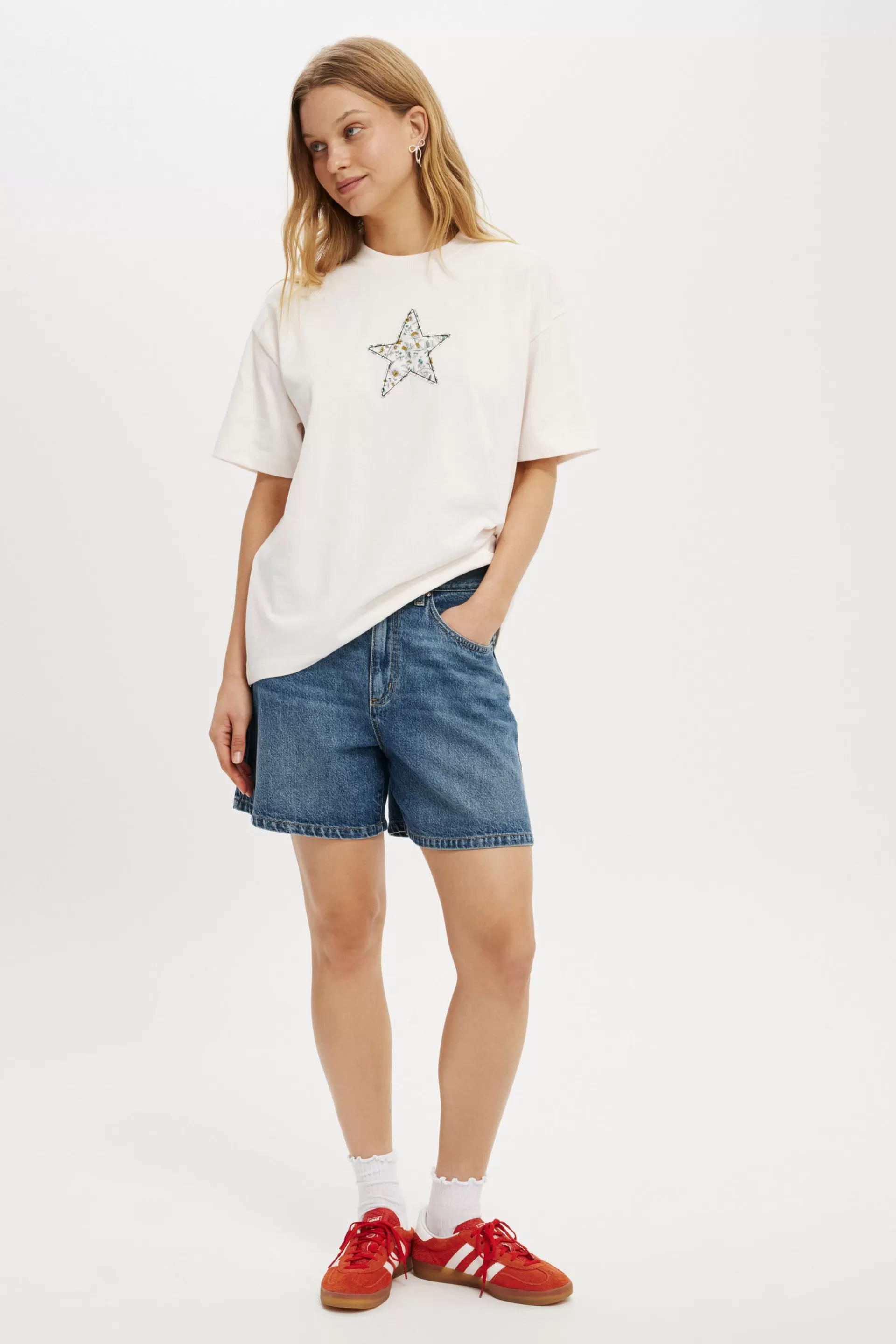 Cotton On Graphic T-Shirts | Tops*Boxy Tee Made With Liberty Fabric Graphic/Trims Star/marshmallow/ornatetrail