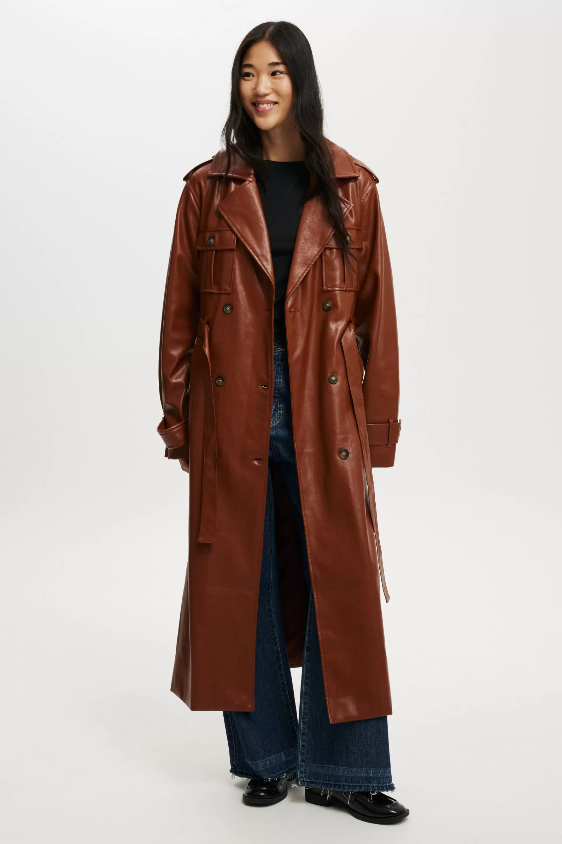 Cotton On Jackets & Coats | Tops*Chloe Faux Leather Trench Coat Softbrown