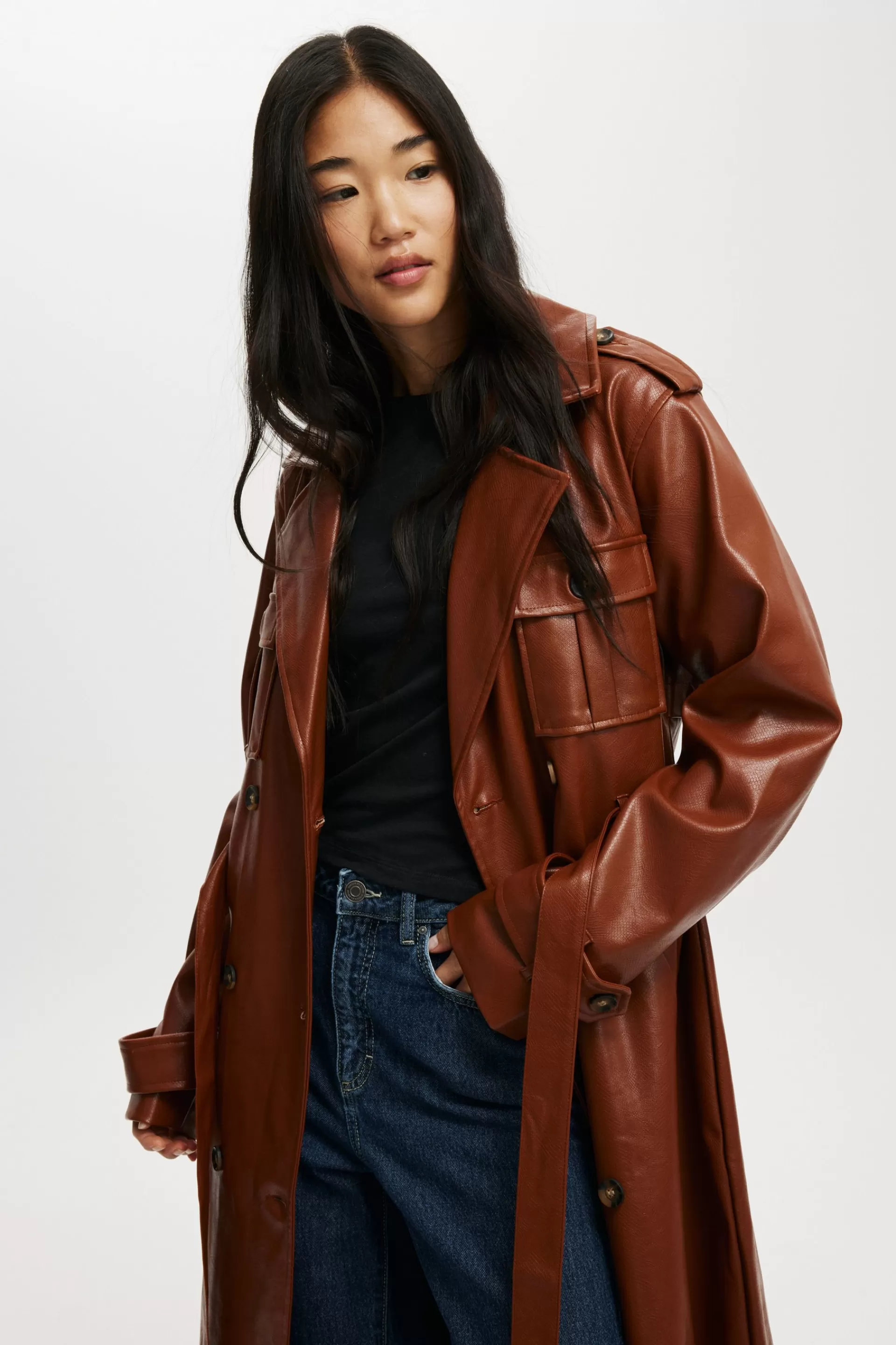 Cotton On Jackets & Coats | Tops*Chloe Faux Leather Trench Coat Softbrown