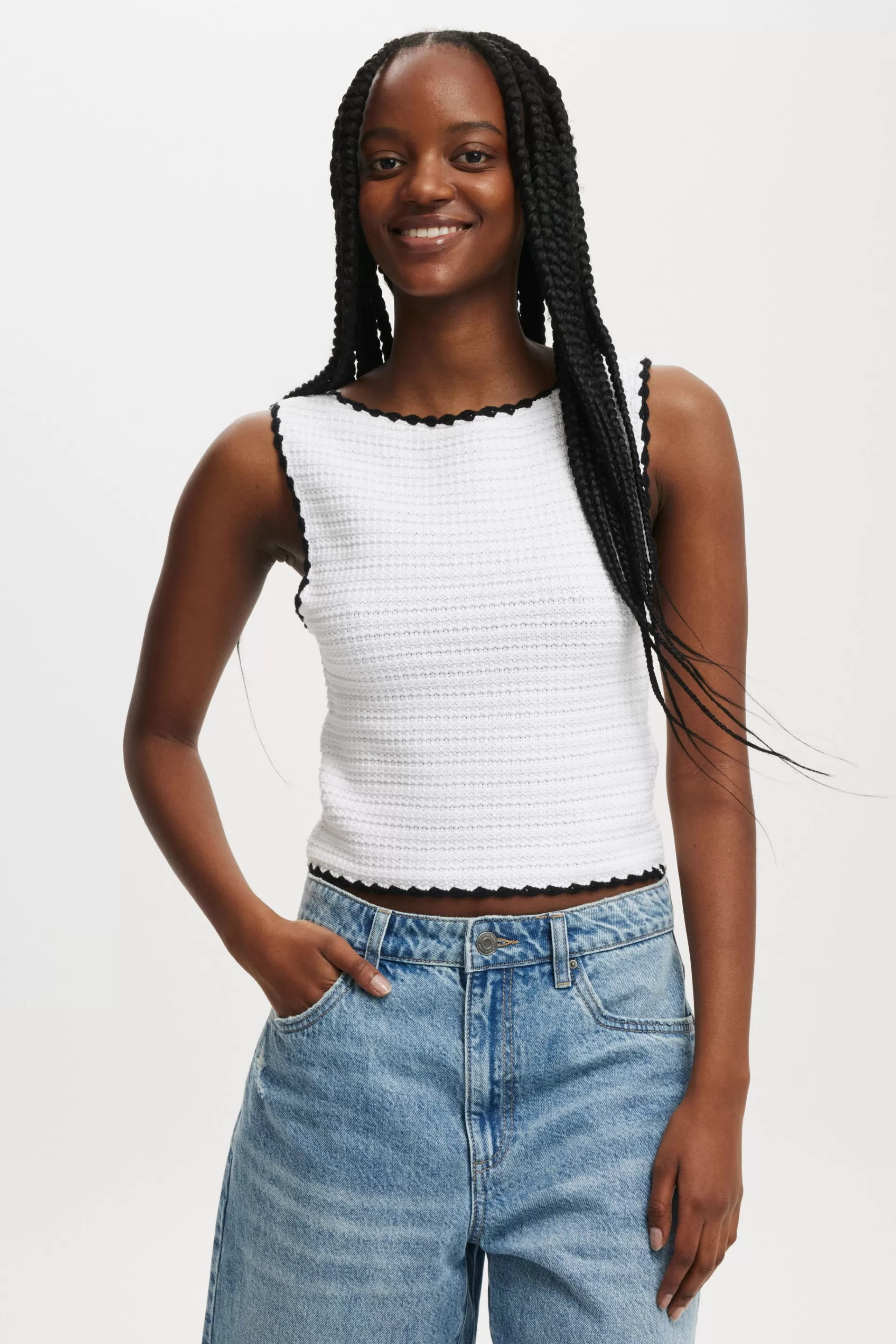 Cotton On Tops | Knitwear*Crochet Boatneck Low Back Tank White