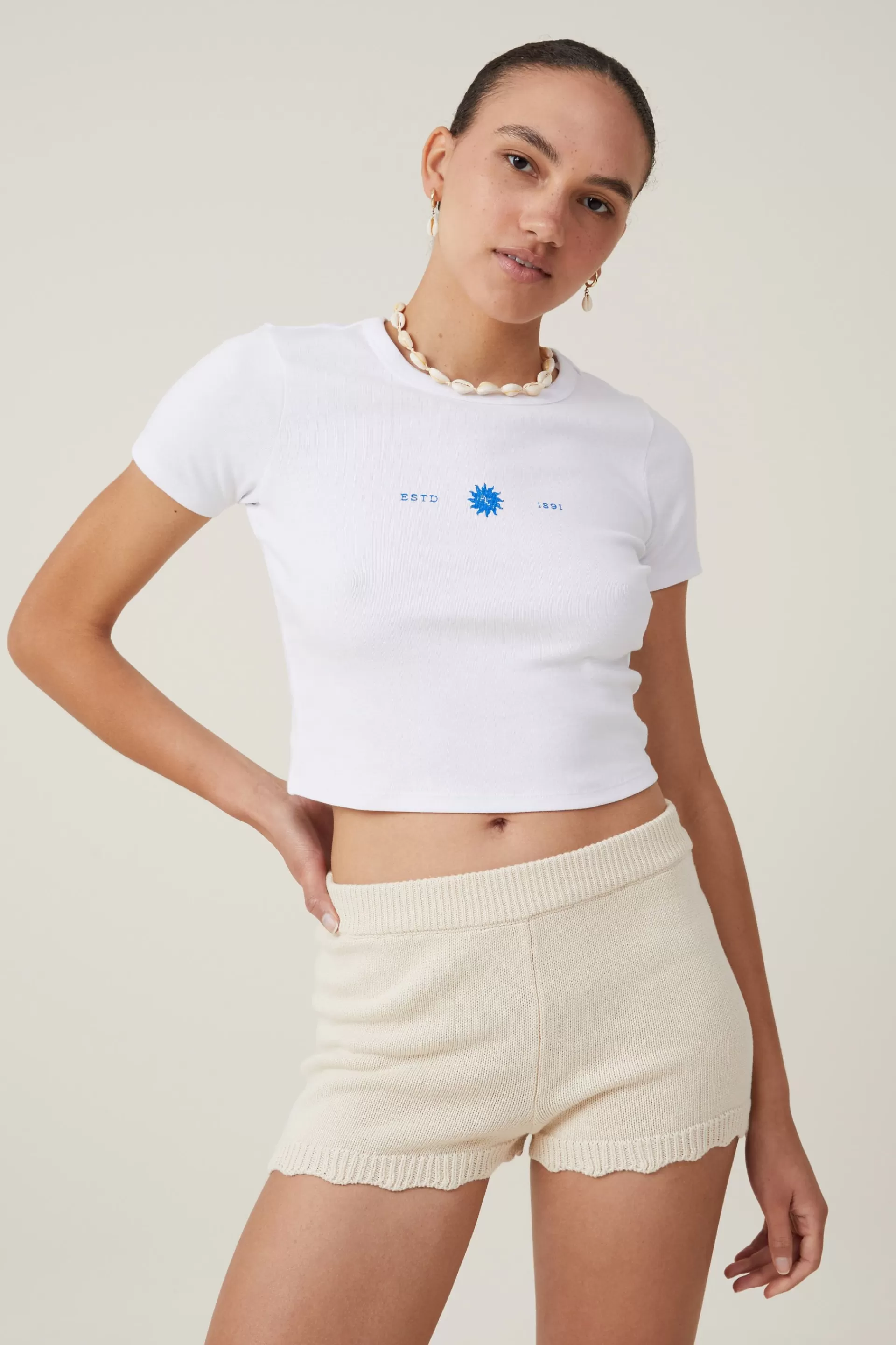 Cotton On Graphic T-Shirts | Tops*Crop Fit Rib Graphic Tee Caprianavillas/white